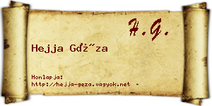 Hejja Géza névjegykártya
